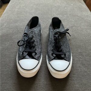 Black glitter Converse low tops, size 8